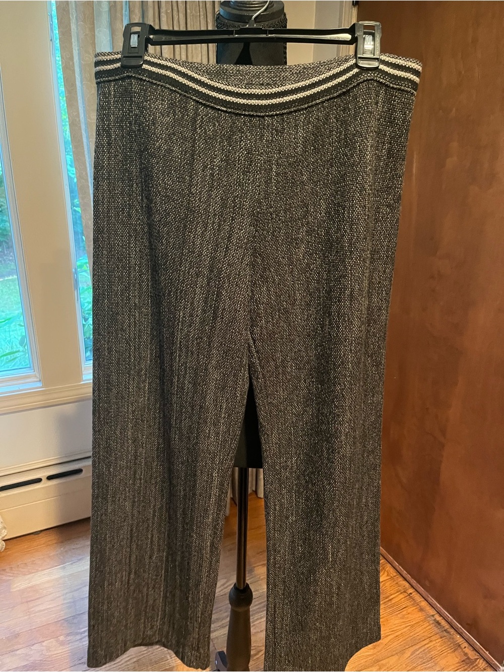 Wide-Leg Knit Pants in Charcoal with Striped Waistband